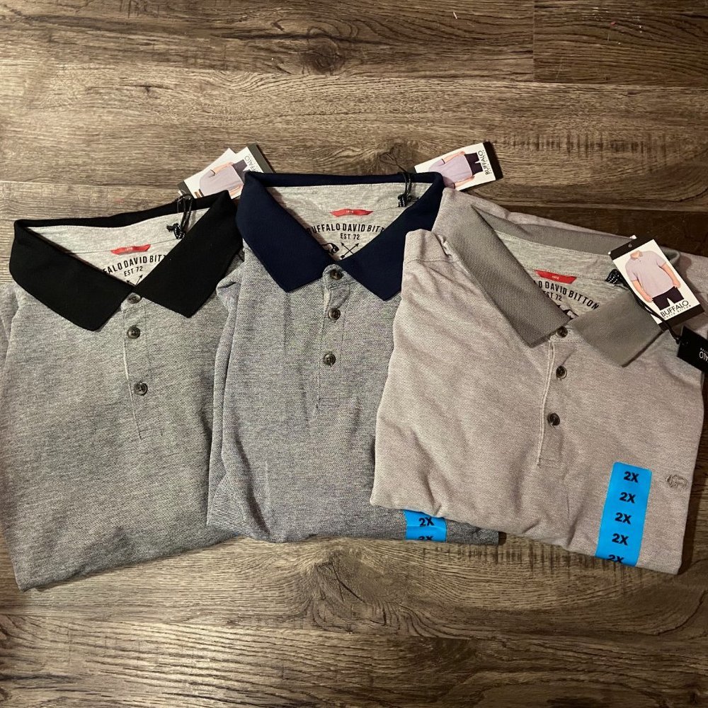 Lot of THREE Buffalo David Button 1972 Polo Shirts - Size 2X - NWT - Picture 1 of 8